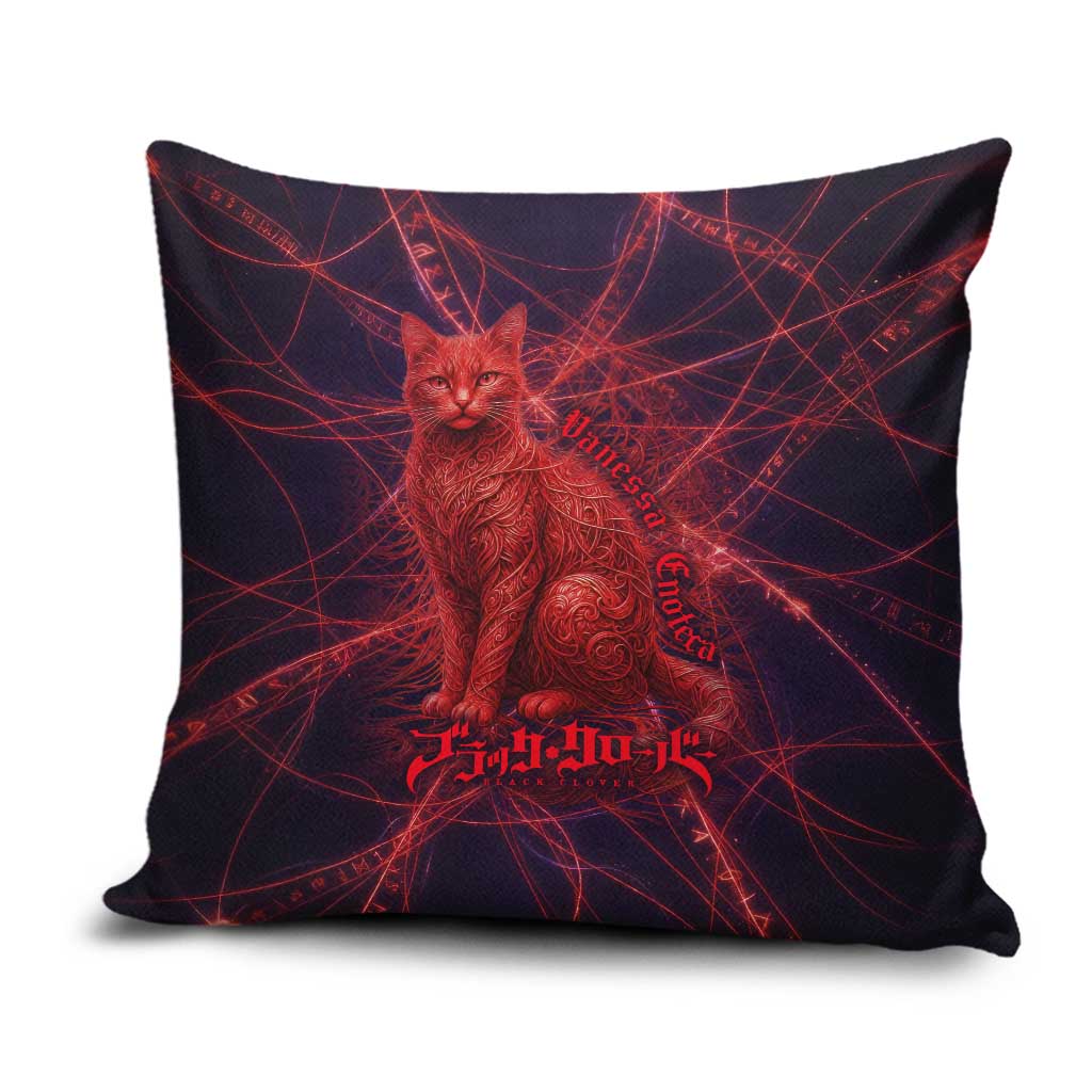 Vanessa Enoteca Black Clover Pillow Cover Arcane Thread Magic Style with Mystic Red Cat Motif
