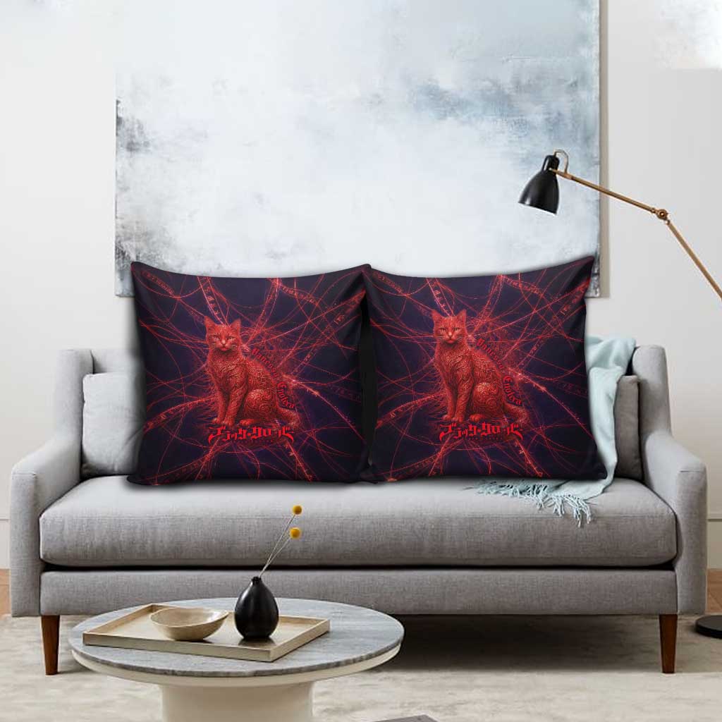 Vanessa Enoteca Black Clover Pillow Cover Arcane Thread Magic Style with Mystic Red Cat Motif