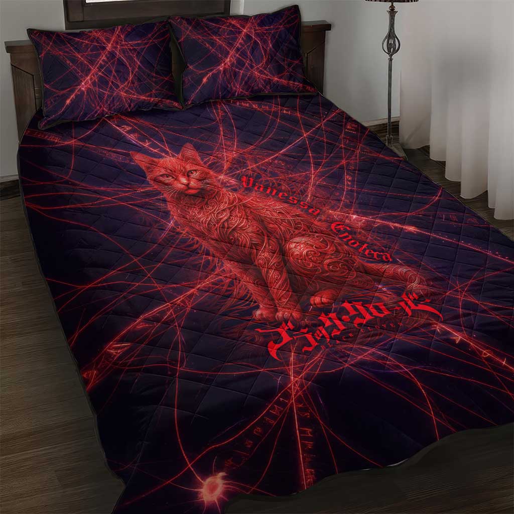 Vanessa Enoteca Black Clover Quilt Bed Set Arcane Thread Magic Style with Mystic Red Cat Motif