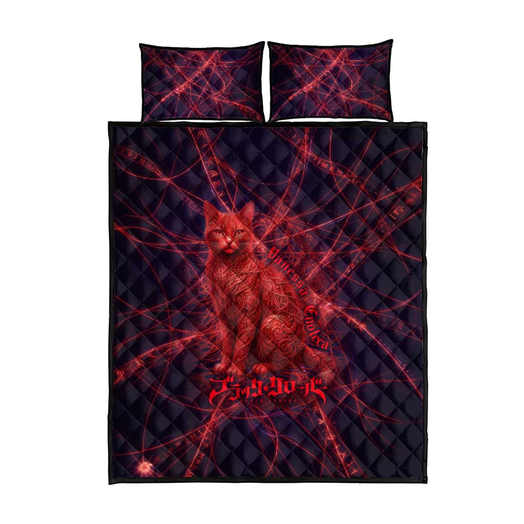 Vanessa Enoteca Black Clover Quilt Bed Set Arcane Thread Magic Style with Mystic Red Cat Motif