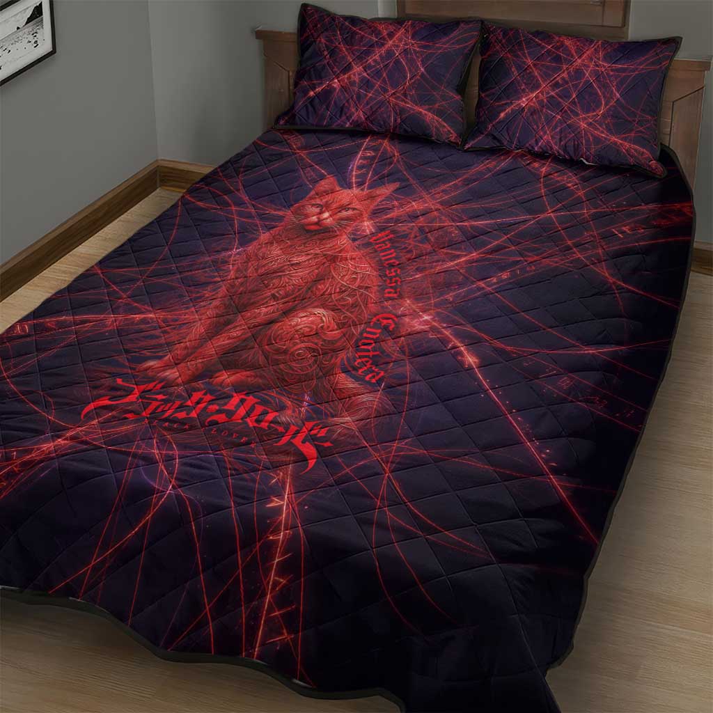 Vanessa Enoteca Black Clover Quilt Bed Set Arcane Thread Magic Style with Mystic Red Cat Motif