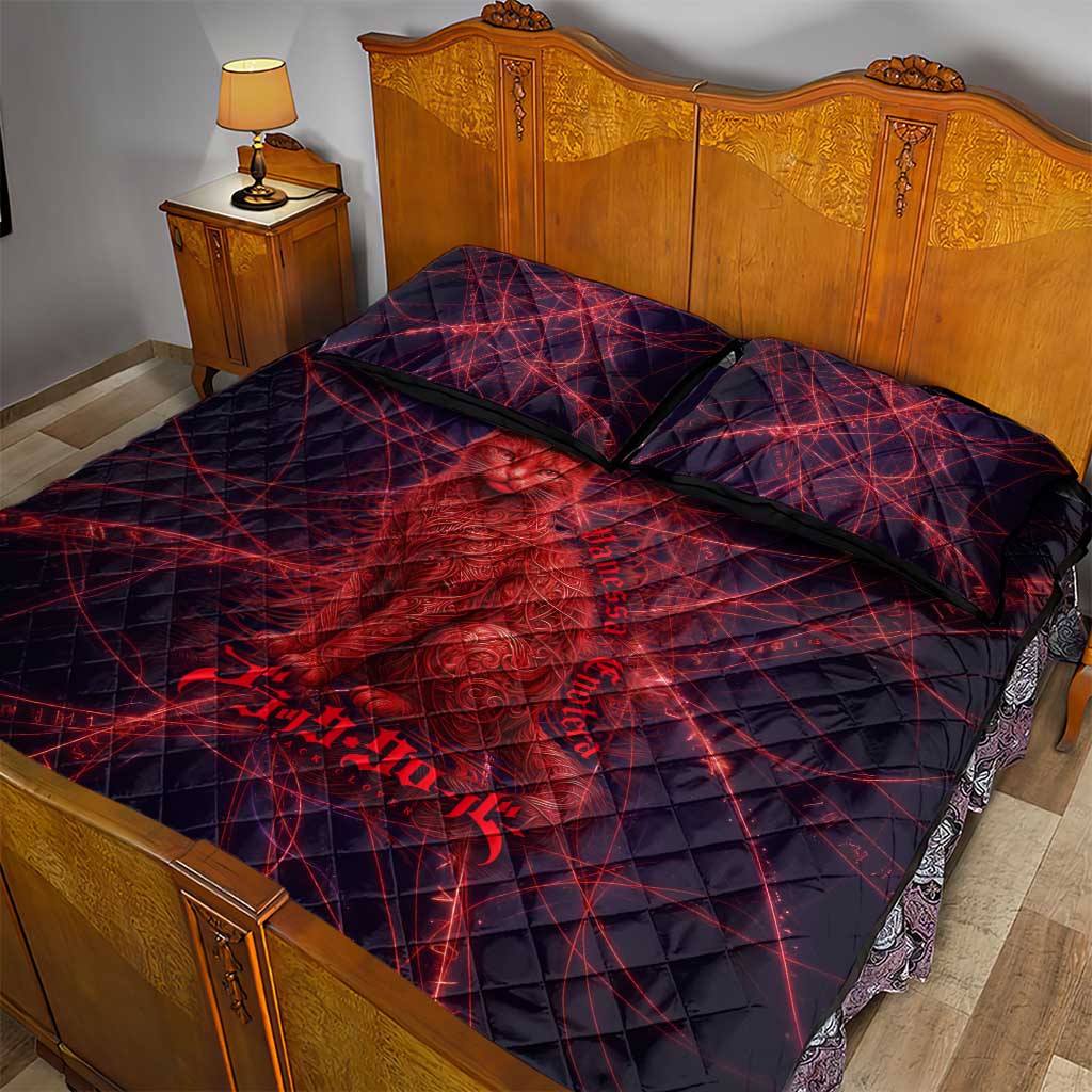 Vanessa Enoteca Black Clover Quilt Bed Set Arcane Thread Magic Style with Mystic Red Cat Motif