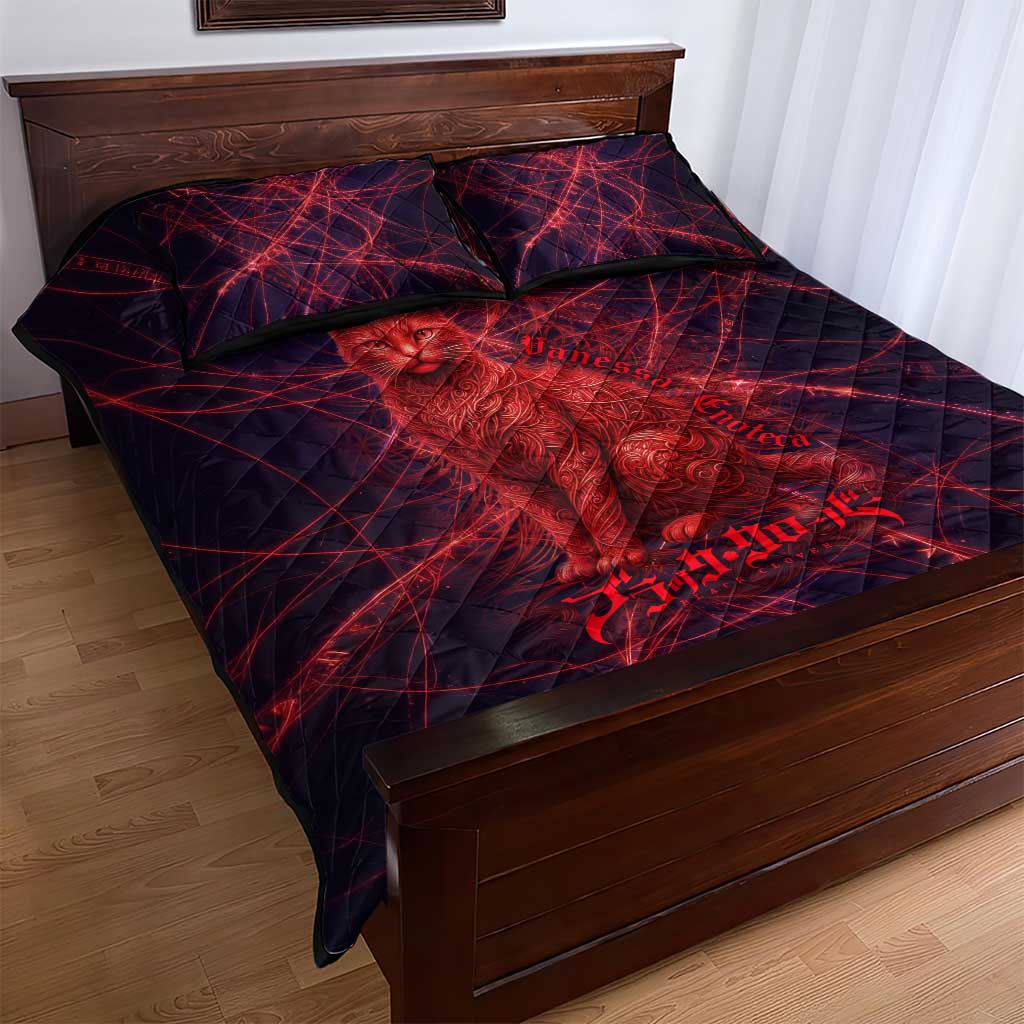Vanessa Enoteca Black Clover Quilt Bed Set Arcane Thread Magic Style with Mystic Red Cat Motif