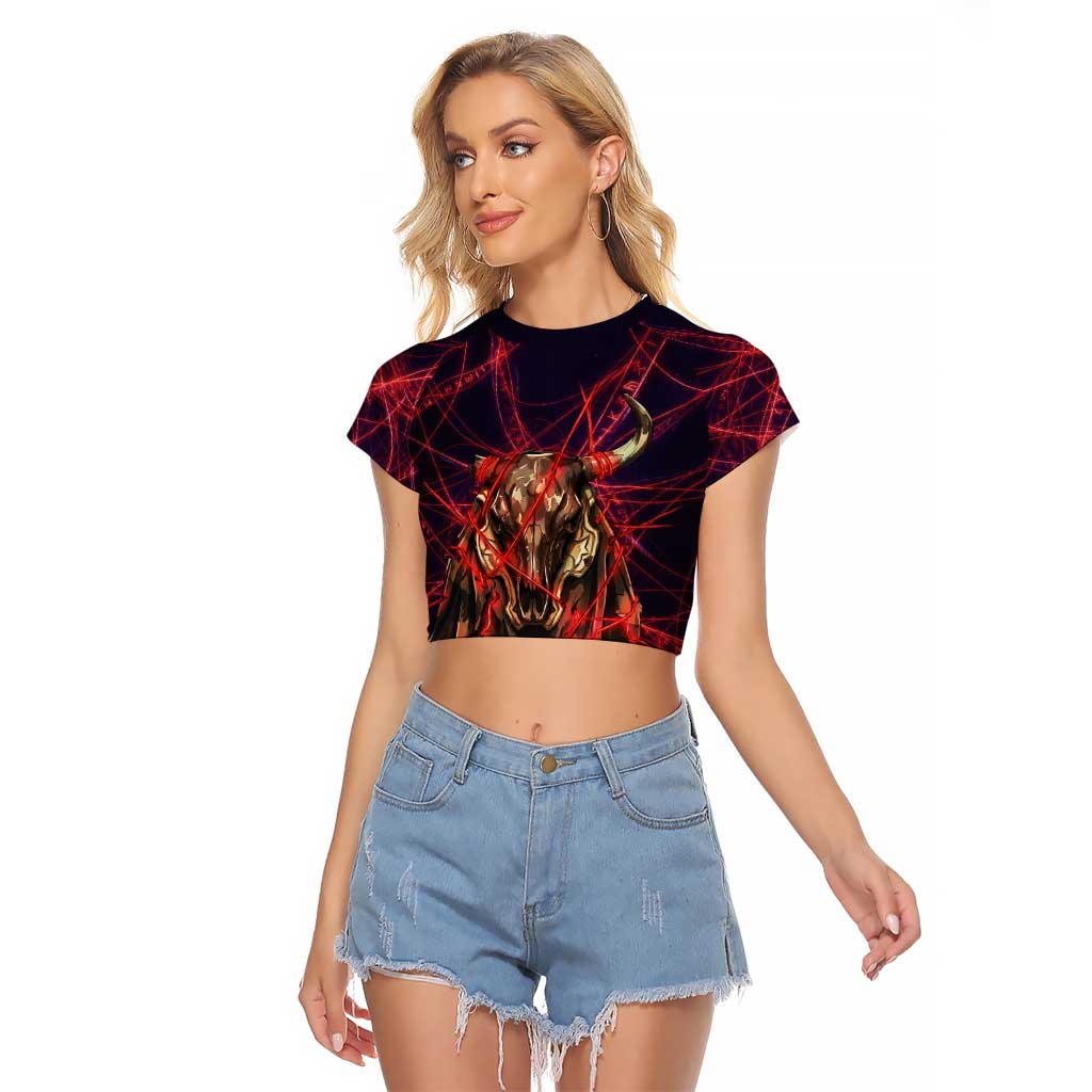 Vanessa Enoteca Black Clover Raglan Cropped T Shirt Arcane Thread Magic Style with Mystic Red Cat Motif