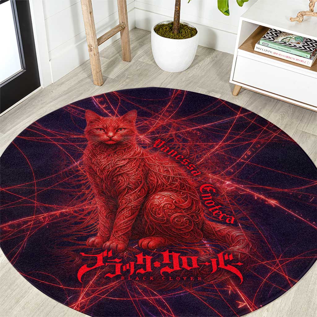 Vanessa Enoteca Black Clover Round Carpet Arcane Thread Magic Style with Mystic Red Cat Motif