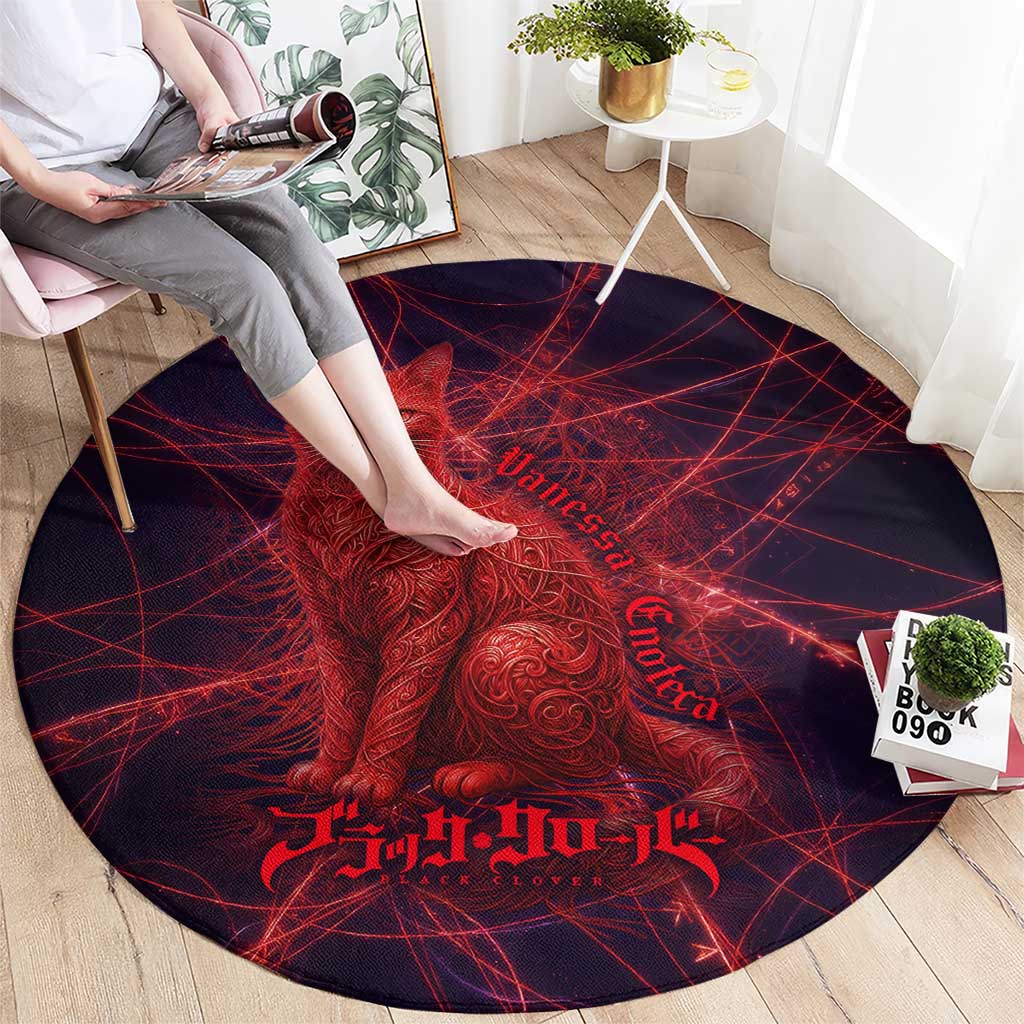 Vanessa Enoteca Black Clover Round Carpet Arcane Thread Magic Style with Mystic Red Cat Motif