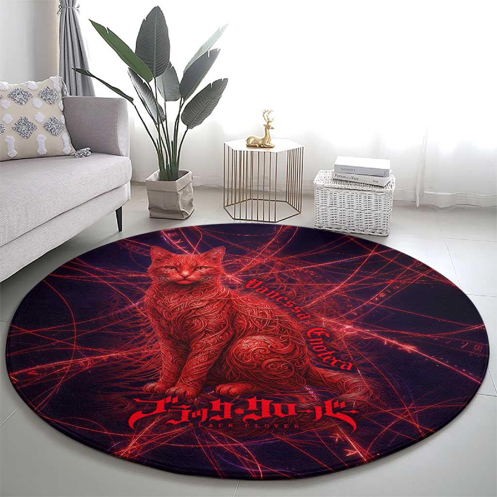 Vanessa Enoteca Black Clover Round Carpet Arcane Thread Magic Style with Mystic Red Cat Motif