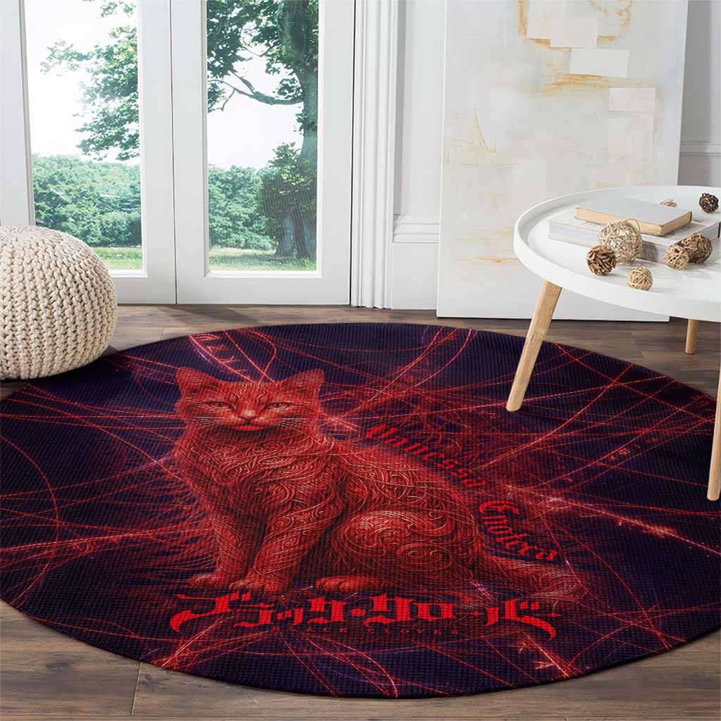 Vanessa Enoteca Black Clover Round Carpet Arcane Thread Magic Style with Mystic Red Cat Motif