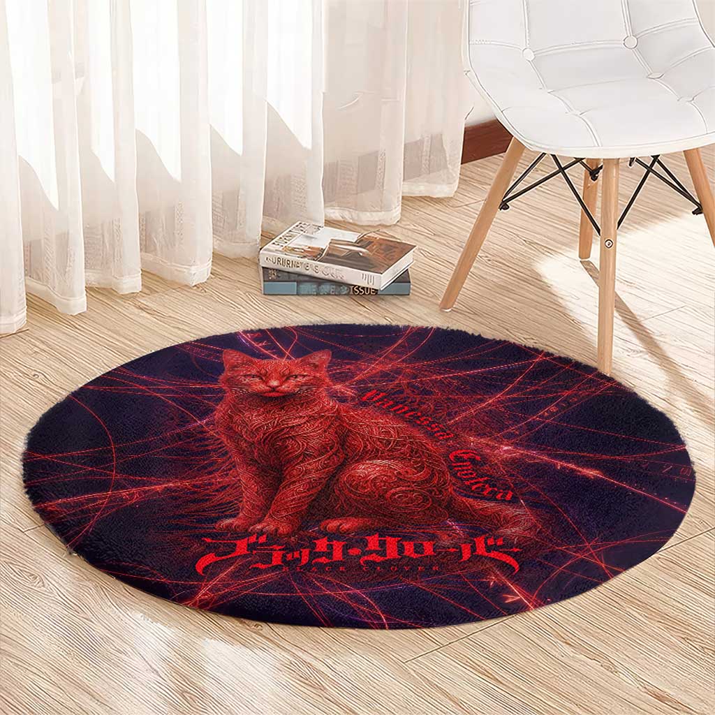 Vanessa Enoteca Black Clover Round Carpet Arcane Thread Magic Style with Mystic Red Cat Motif
