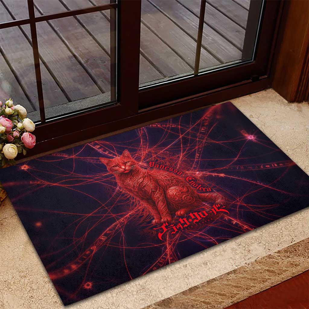 Vanessa Enoteca Black Clover Rubber Doormat Arcane Thread Magic Style with Mystic Red Cat Motif