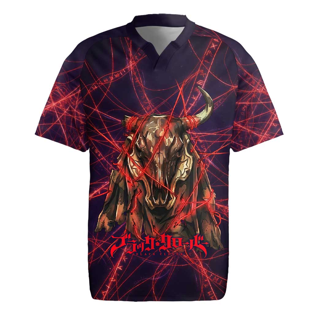 Vanessa Enoteca Black Clover Rugby Jersey Arcane Thread Magic Style with Mystic Red Cat Motif