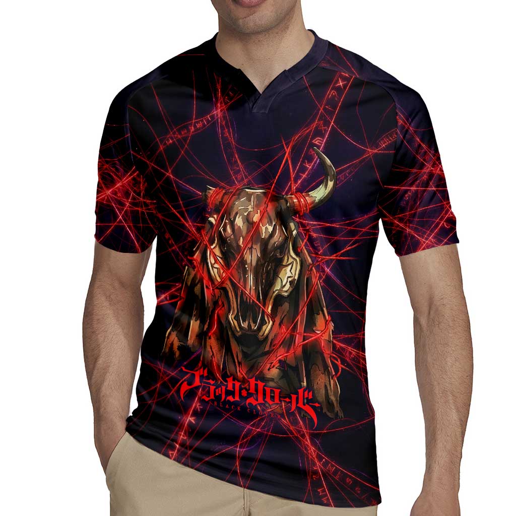Vanessa Enoteca Black Clover Rugby Jersey Arcane Thread Magic Style with Mystic Red Cat Motif