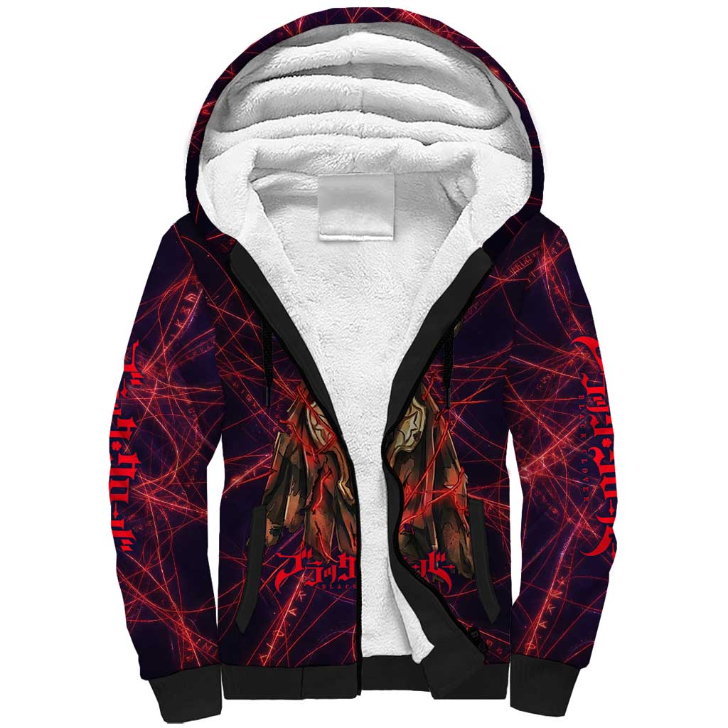 Vanessa Enoteca Black Clover Sherpa Hoodie Arcane Thread Magic Style with Mystic Red Cat Motif
