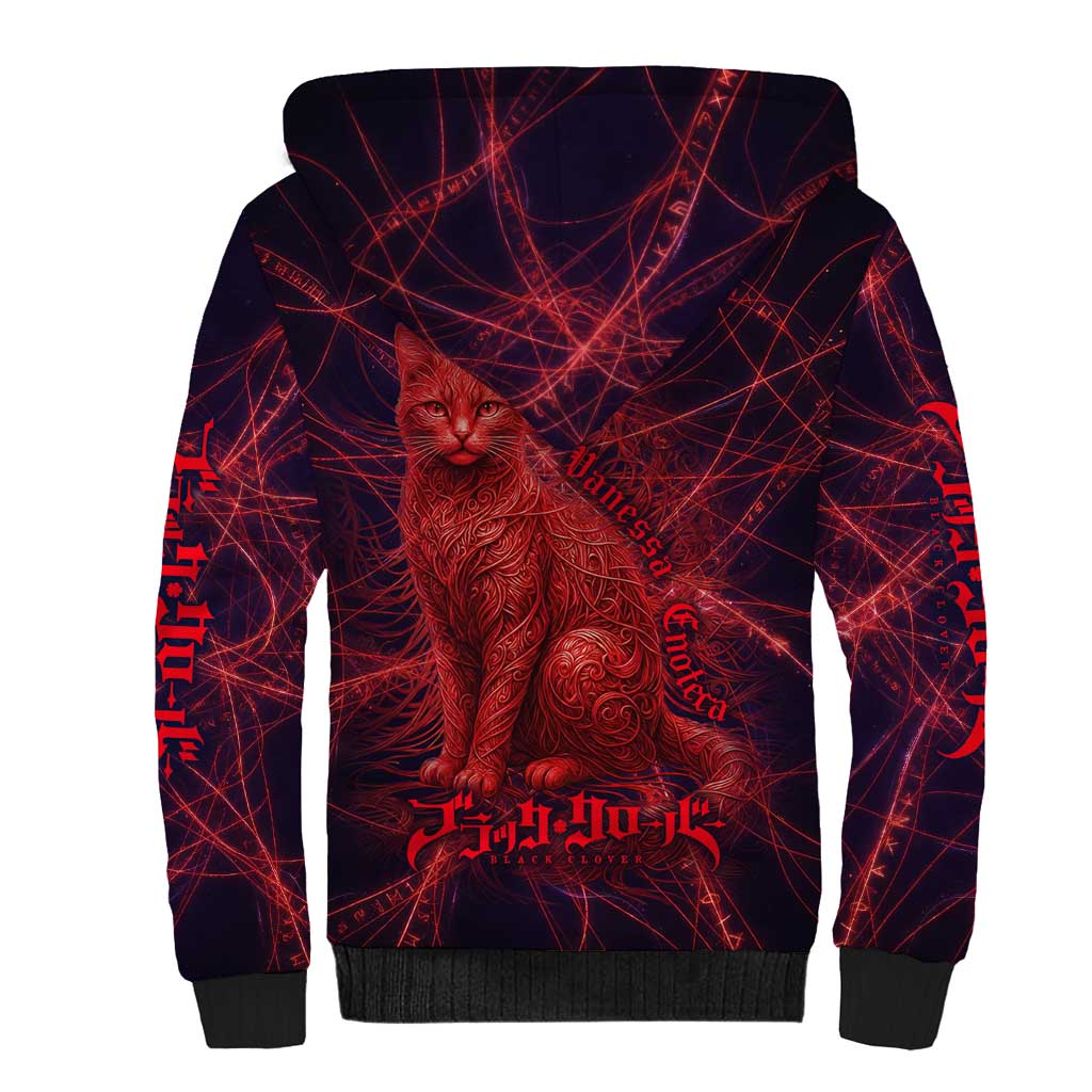 Vanessa Enoteca Black Clover Sherpa Hoodie Arcane Thread Magic Style with Mystic Red Cat Motif