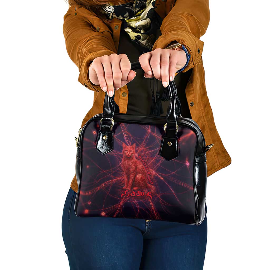 Vanessa Enoteca Black Clover Shoulder Handbag Arcane Thread Magic Style with Mystic Red Cat Motif