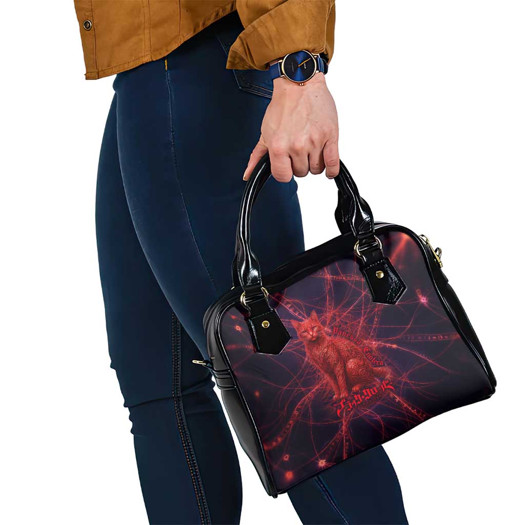 Vanessa Enoteca Black Clover Shoulder Handbag Arcane Thread Magic Style with Mystic Red Cat Motif