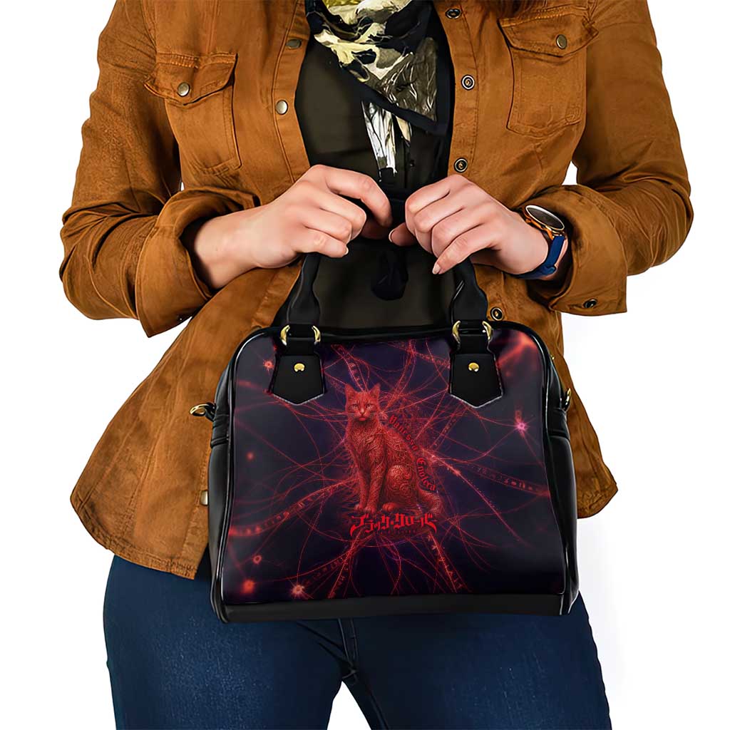 Vanessa Enoteca Black Clover Shoulder Handbag Arcane Thread Magic Style with Mystic Red Cat Motif