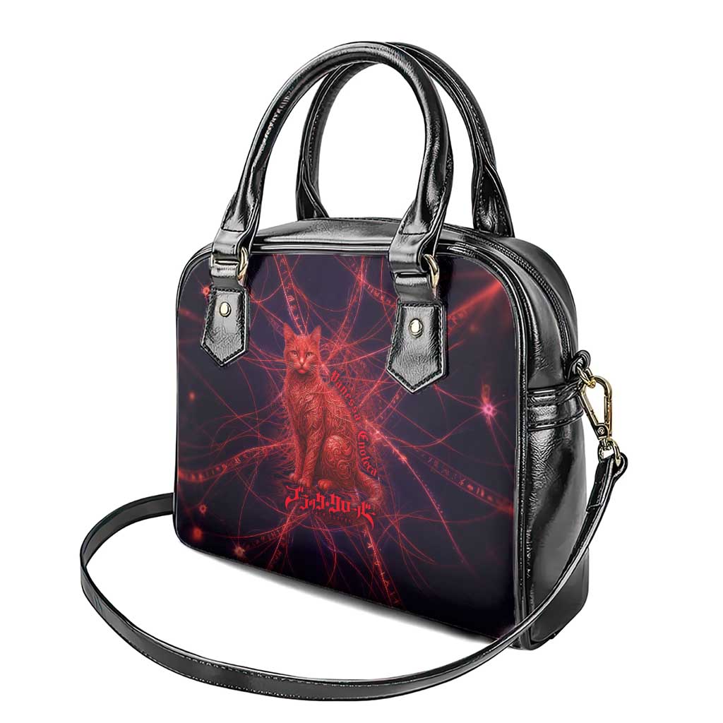 Vanessa Enoteca Black Clover Shoulder Handbag Arcane Thread Magic Style with Mystic Red Cat Motif