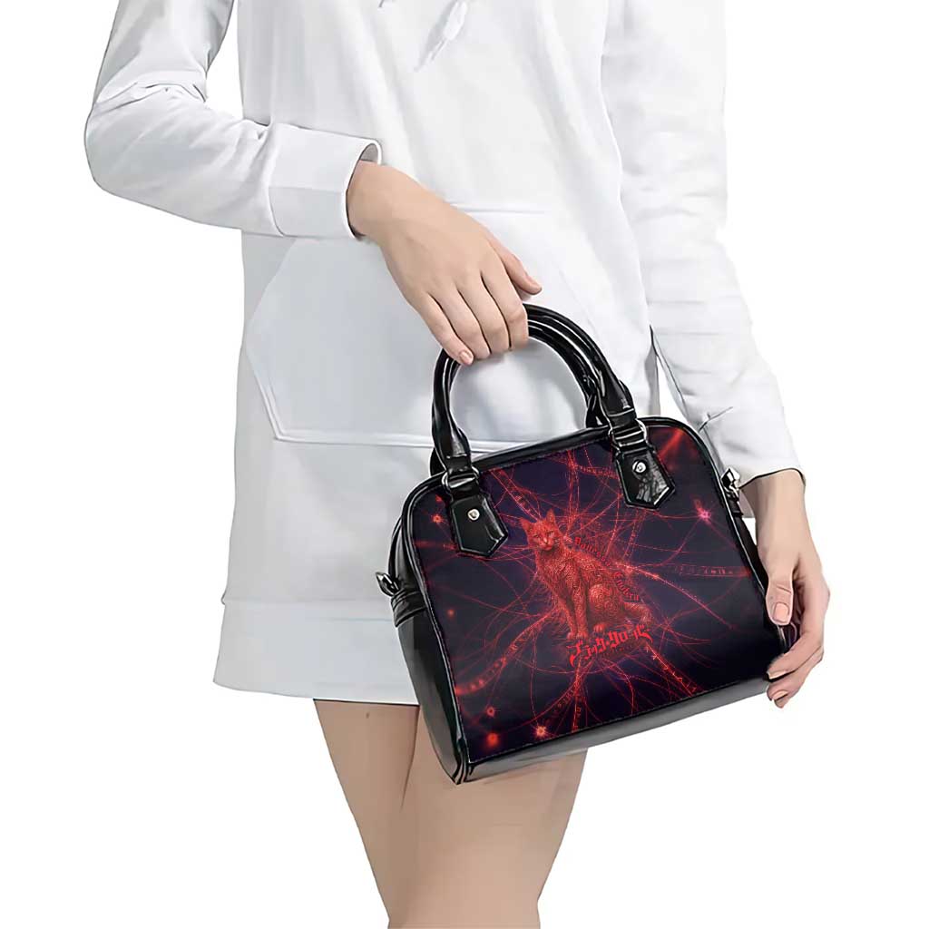 Vanessa Enoteca Black Clover Shoulder Handbag Arcane Thread Magic Style with Mystic Red Cat Motif