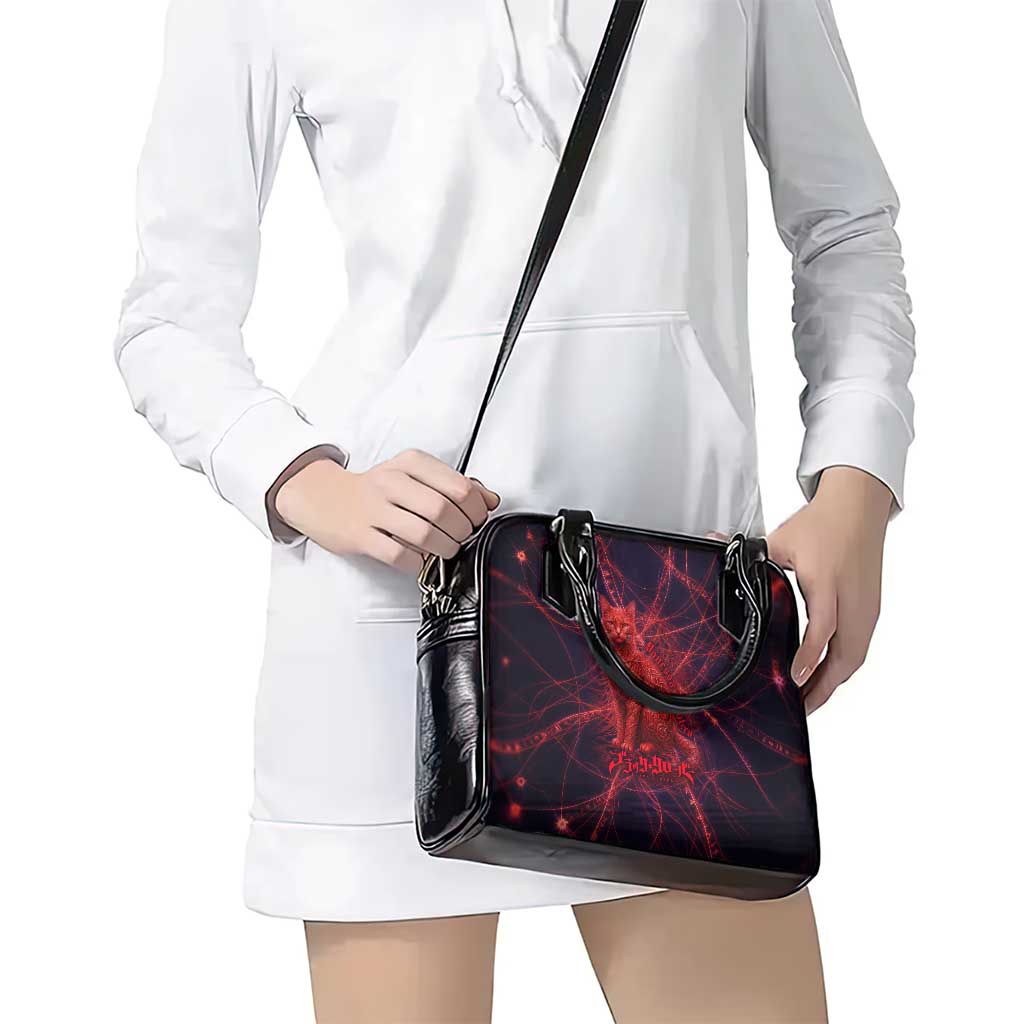 Vanessa Enoteca Black Clover Shoulder Handbag Arcane Thread Magic Style with Mystic Red Cat Motif