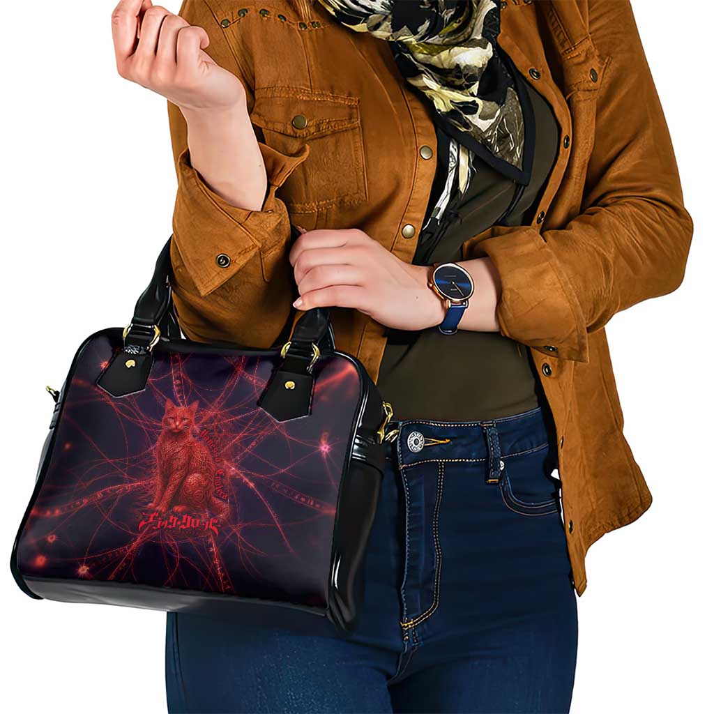 Vanessa Enoteca Black Clover Shoulder Handbag Arcane Thread Magic Style with Mystic Red Cat Motif