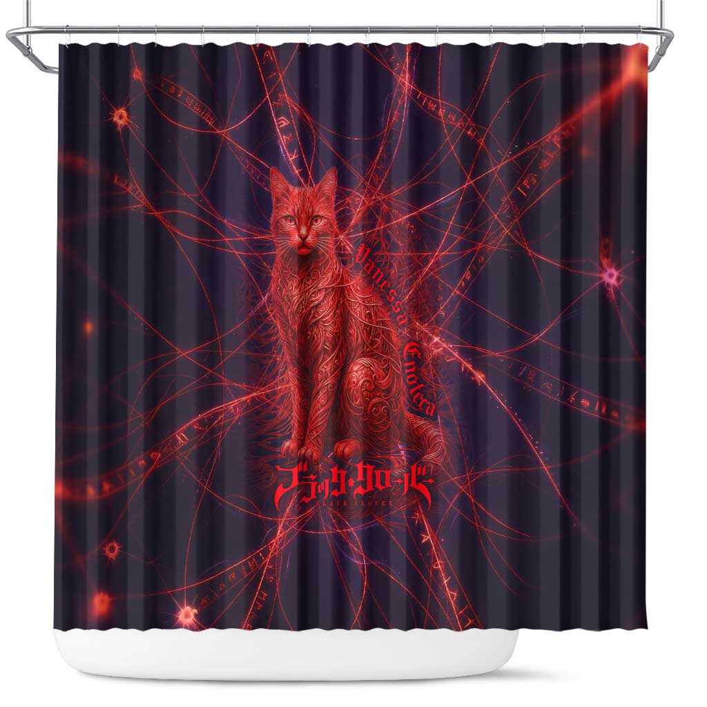 Vanessa Enoteca Black Clover Shower Curtain Arcane Thread Magic Style with Mystic Red Cat Motif