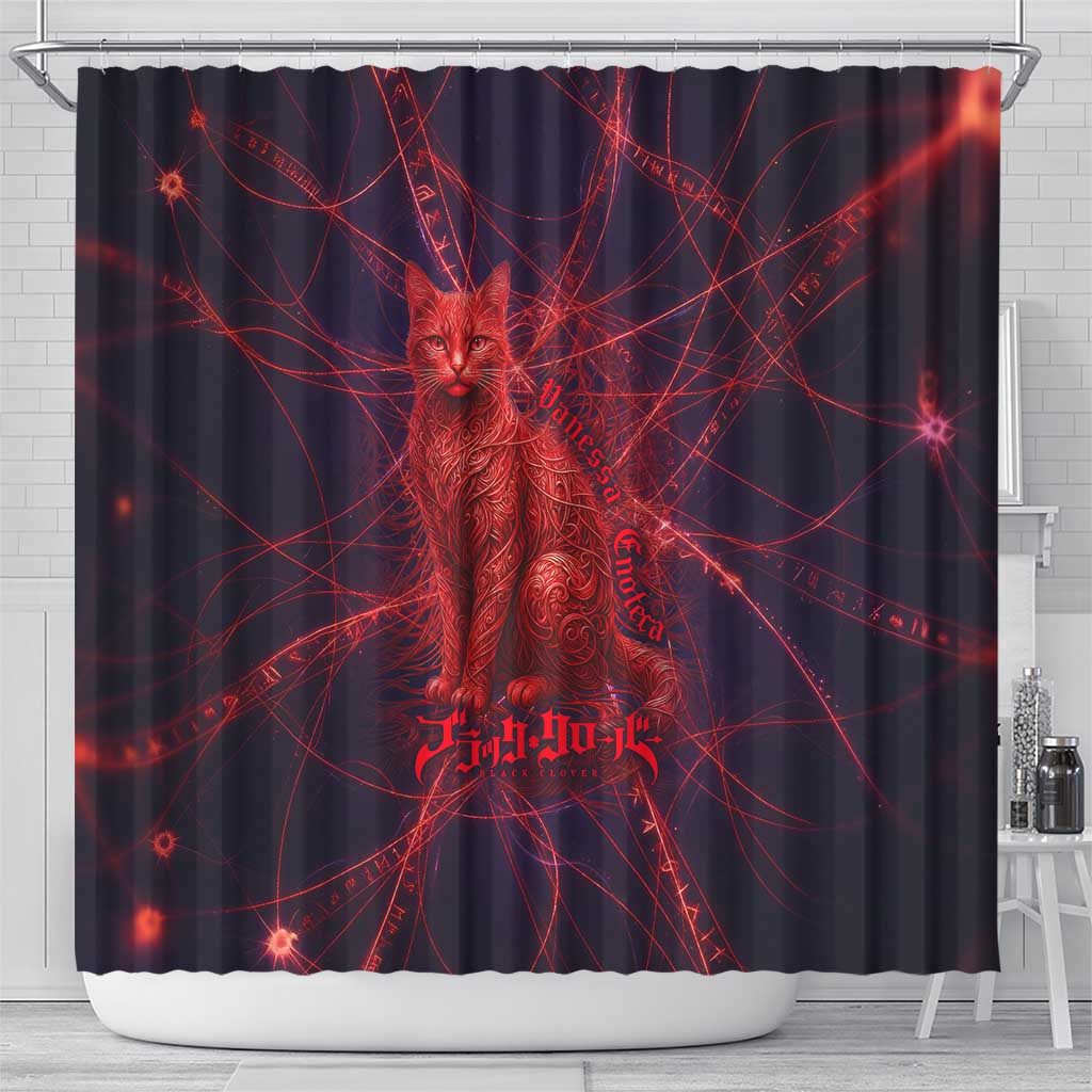 Vanessa Enoteca Black Clover Shower Curtain Arcane Thread Magic Style with Mystic Red Cat Motif