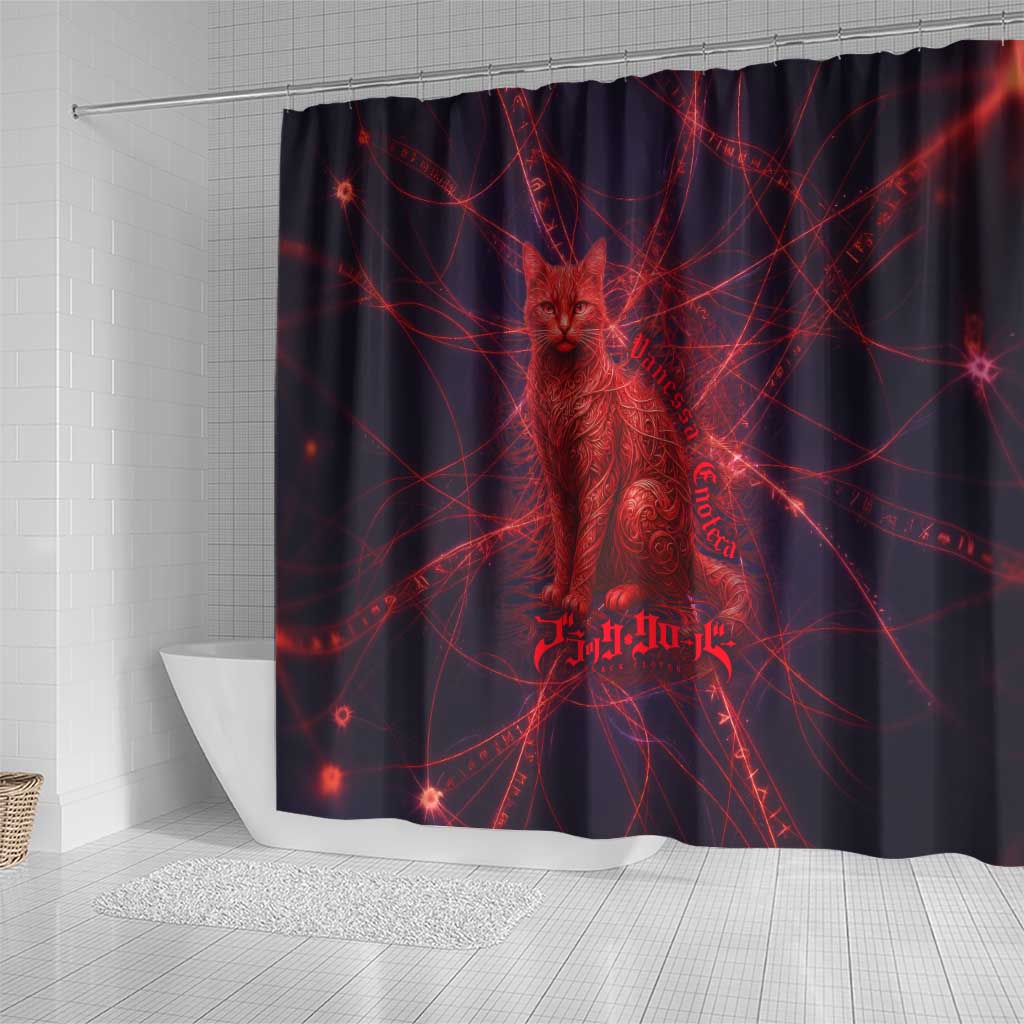 Vanessa Enoteca Black Clover Shower Curtain Arcane Thread Magic Style with Mystic Red Cat Motif