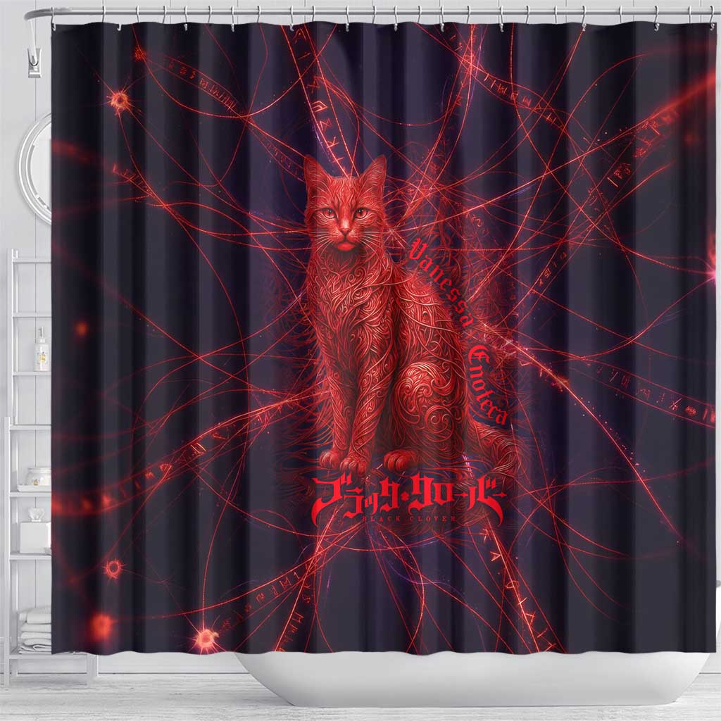 Vanessa Enoteca Black Clover Shower Curtain Arcane Thread Magic Style with Mystic Red Cat Motif