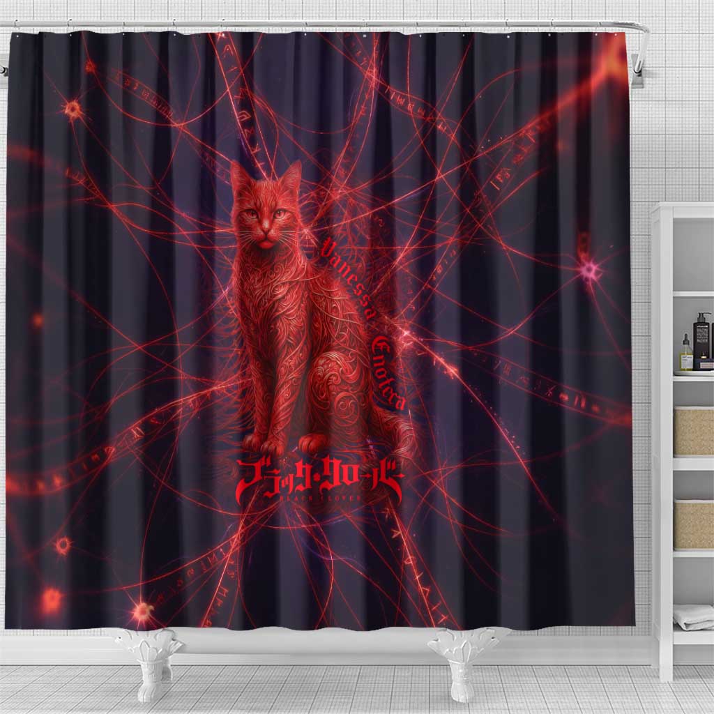 Vanessa Enoteca Black Clover Shower Curtain Arcane Thread Magic Style with Mystic Red Cat Motif