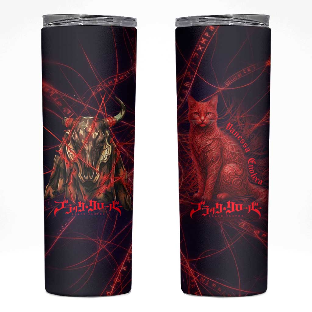 Vanessa Enoteca Black Clover Skinny Tumbler Arcane Thread Magic Style with Mystic Red Cat Motif