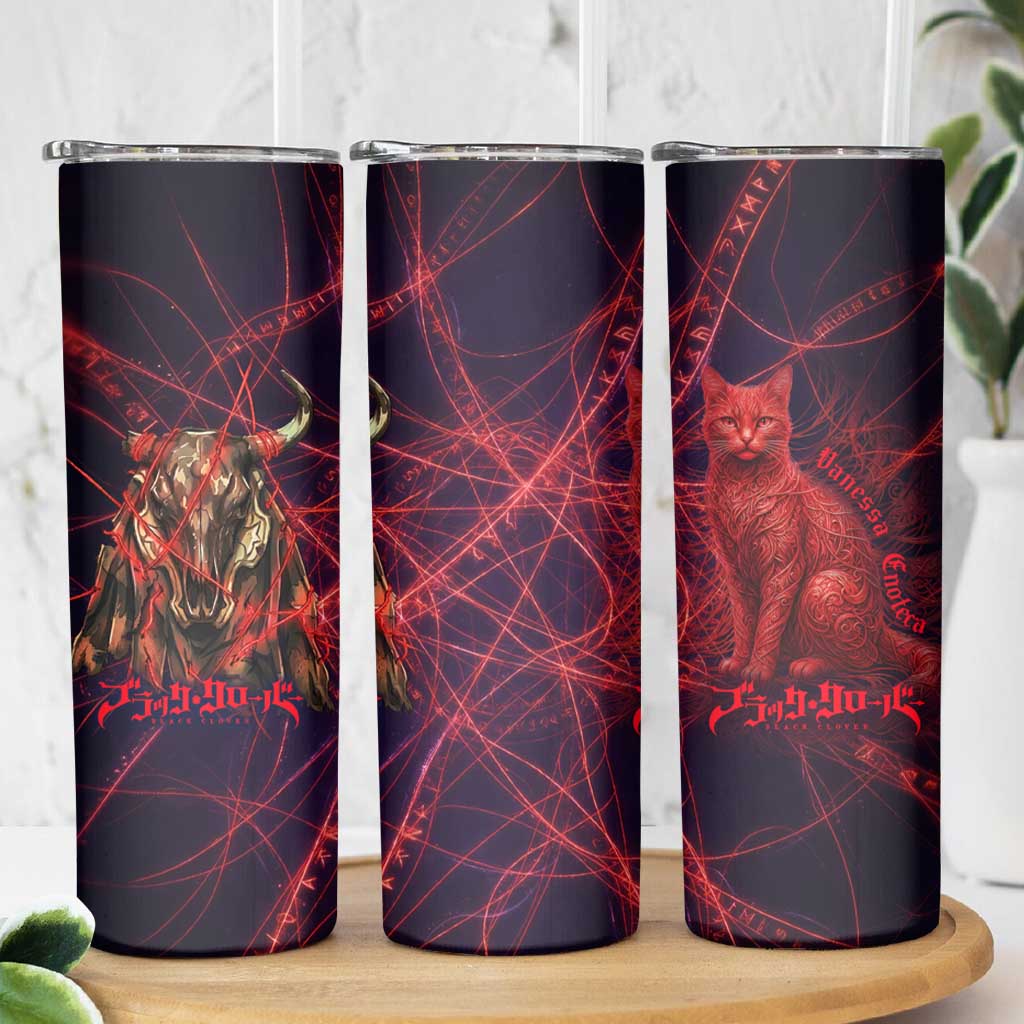 Vanessa Enoteca Black Clover Skinny Tumbler Arcane Thread Magic Style with Mystic Red Cat Motif