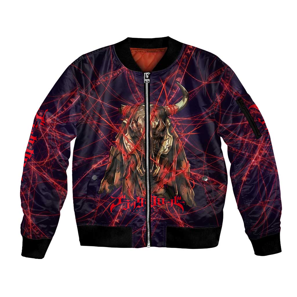 Vanessa Enoteca Black Clover Sleeve Zip Bomber Jacket Arcane Thread Magic Style with Mystic Red Cat Motif