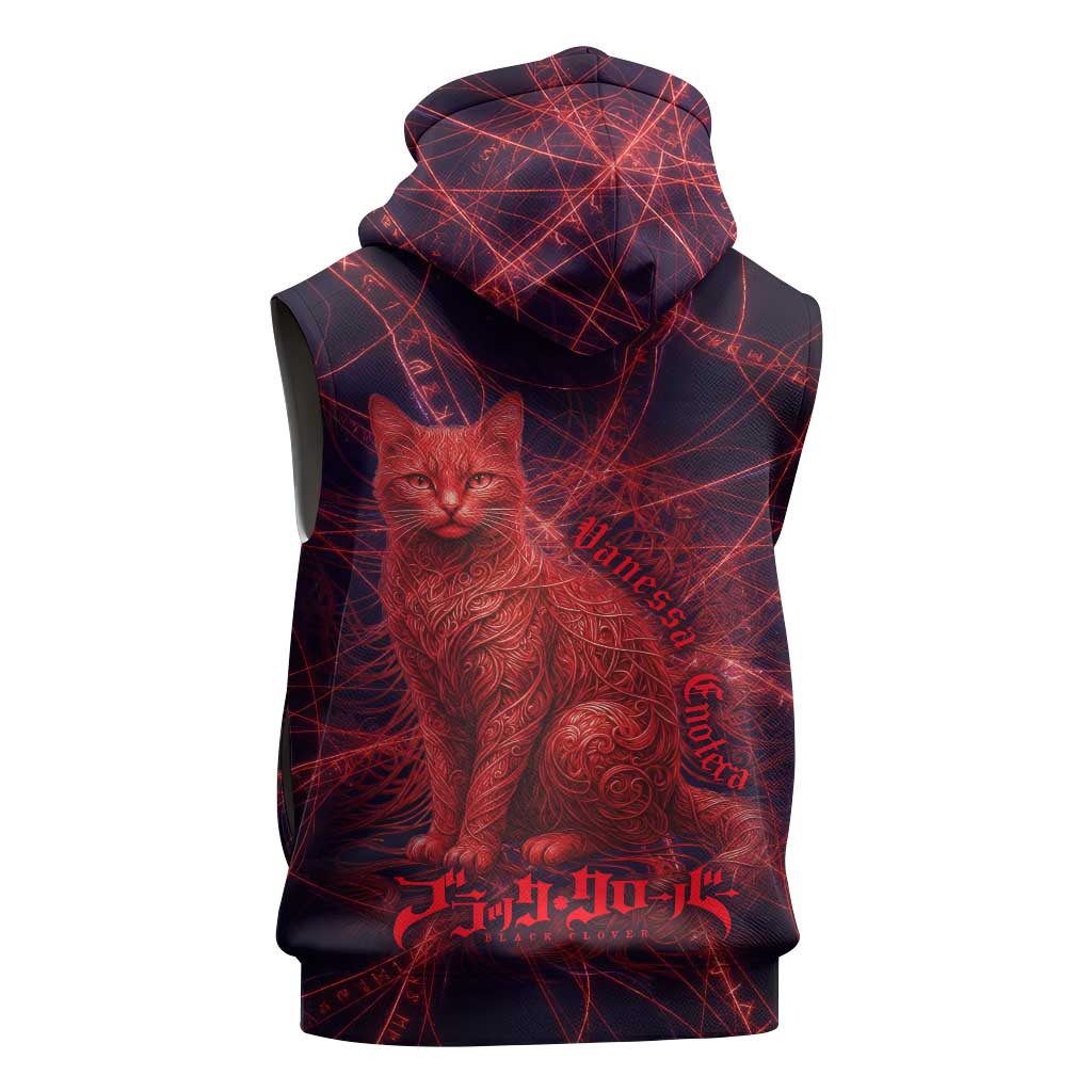 Vanessa Enoteca Black Clover Sleeveless Hoodie Arcane Thread Magic Style with Mystic Red Cat Motif