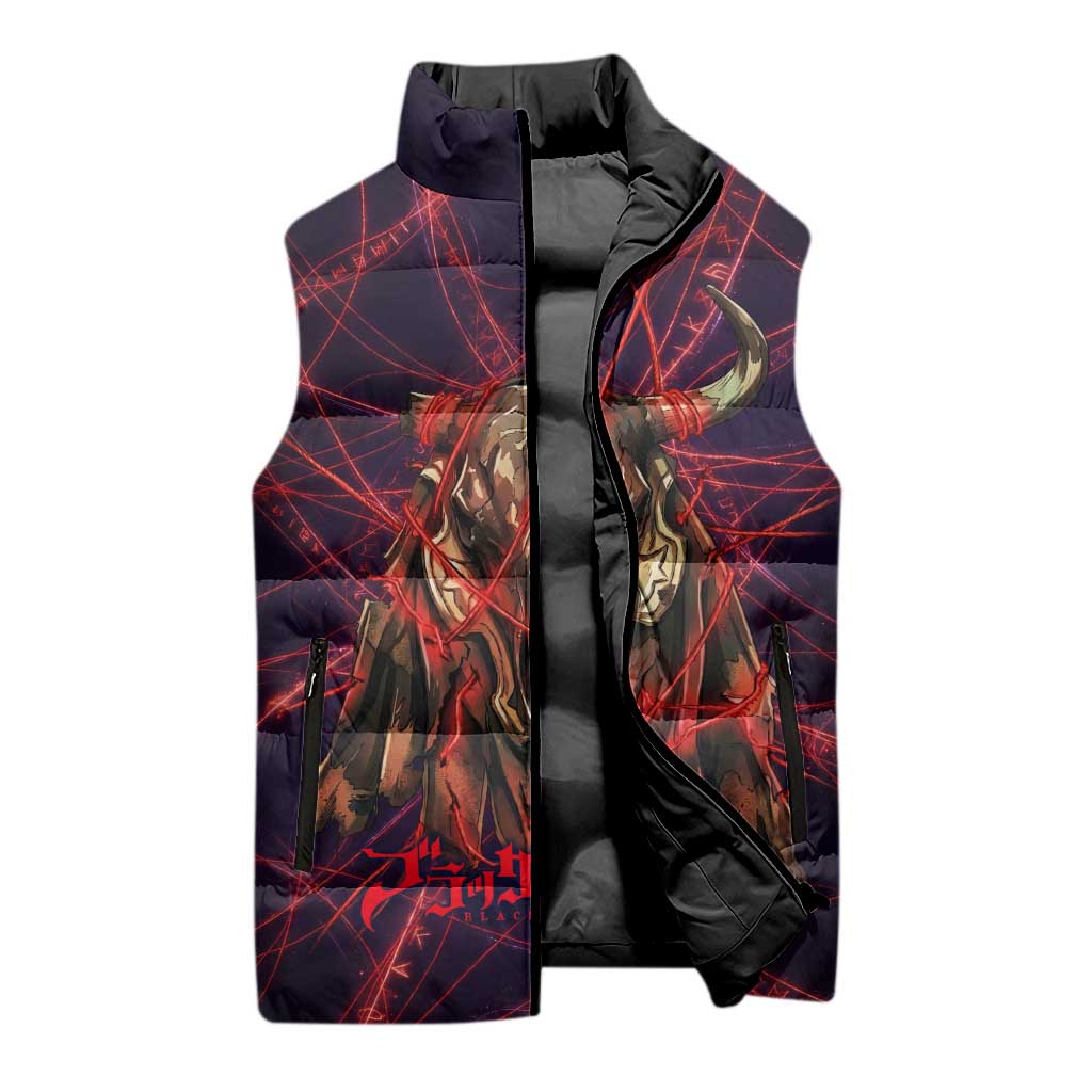 Vanessa Enoteca Black Clover Sleeveless Puffer Jacket Arcane Thread Magic Style with Mystic Red Cat Motif