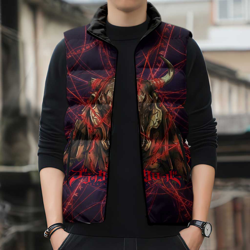 Vanessa Enoteca Black Clover Sleeveless Puffer Jacket Arcane Thread Magic Style with Mystic Red Cat Motif