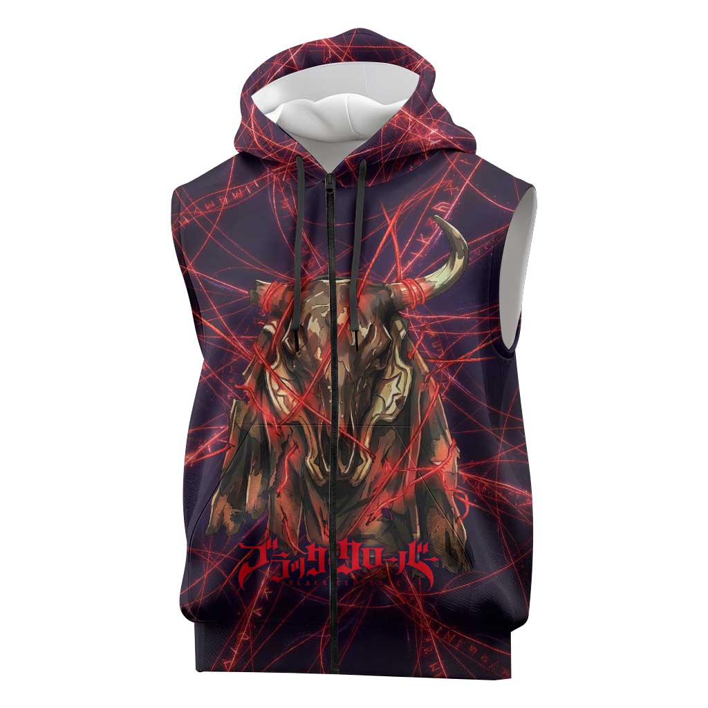 Vanessa Enoteca Black Clover Sleeveless Zip Hoodie Arcane Thread Magic Style with Mystic Red Cat Motif