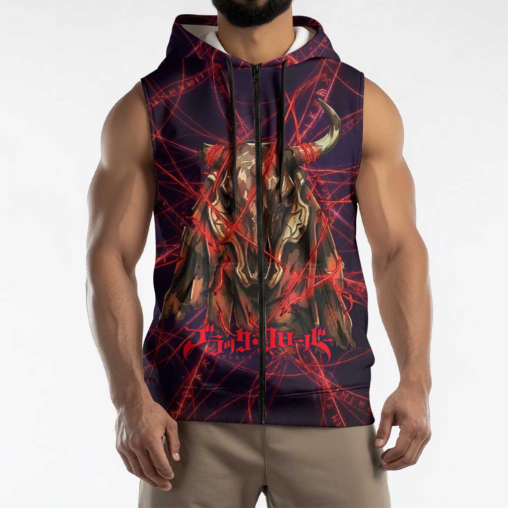 Vanessa Enoteca Black Clover Sleeveless Zip Hoodie Arcane Thread Magic Style with Mystic Red Cat Motif