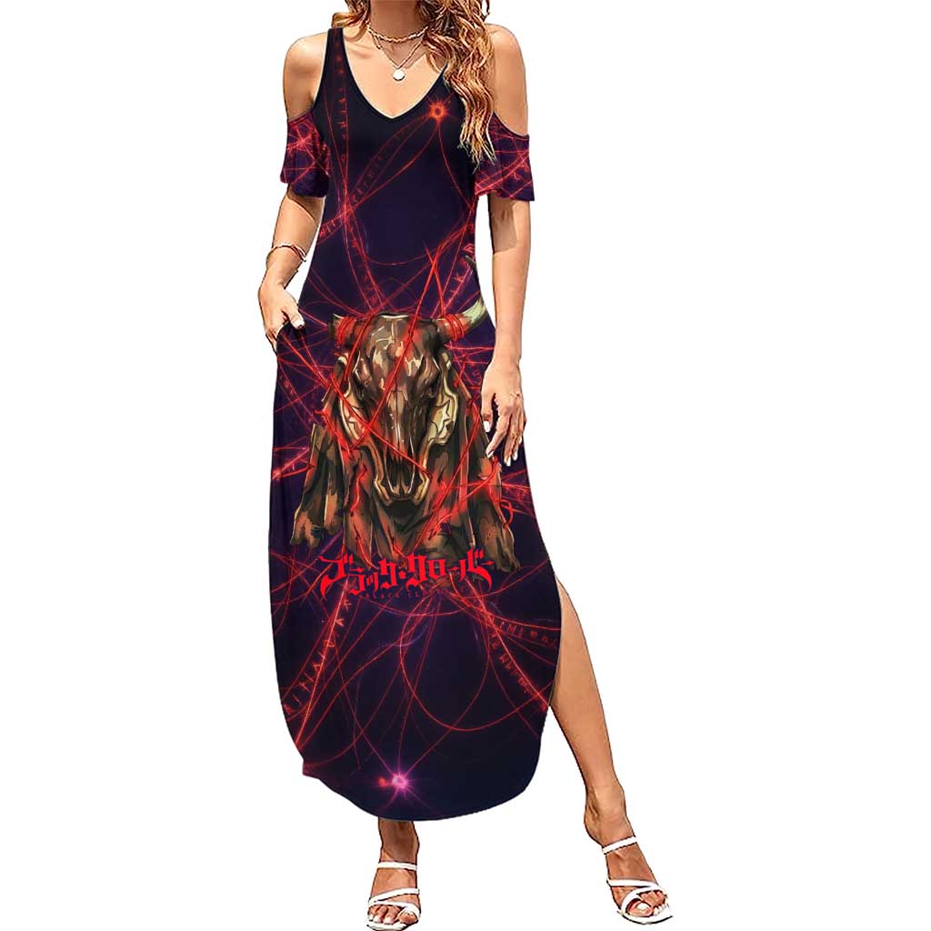 Vanessa Enoteca Black Clover Summer Maxi Dress Arcane Thread Magic Style with Mystic Red Cat Motif