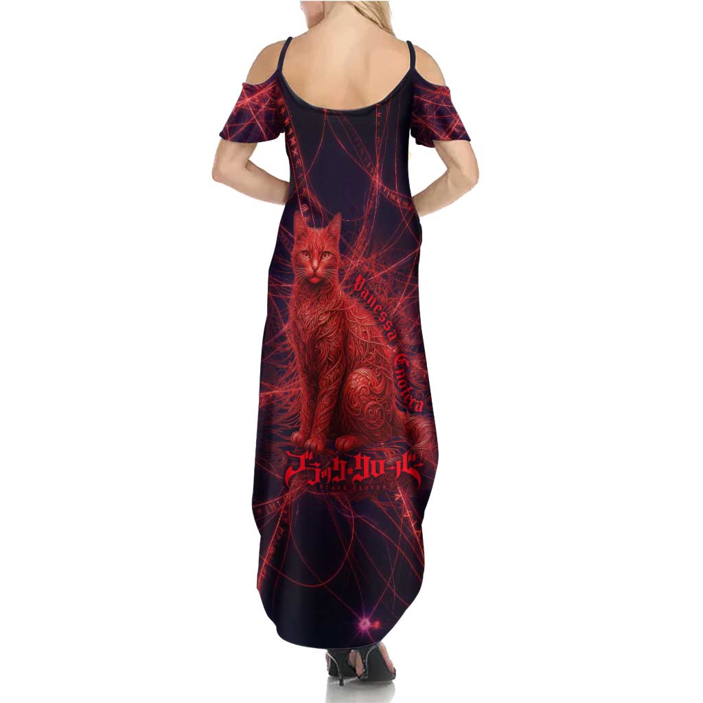 Vanessa Enoteca Black Clover Summer Maxi Dress Arcane Thread Magic Style with Mystic Red Cat Motif