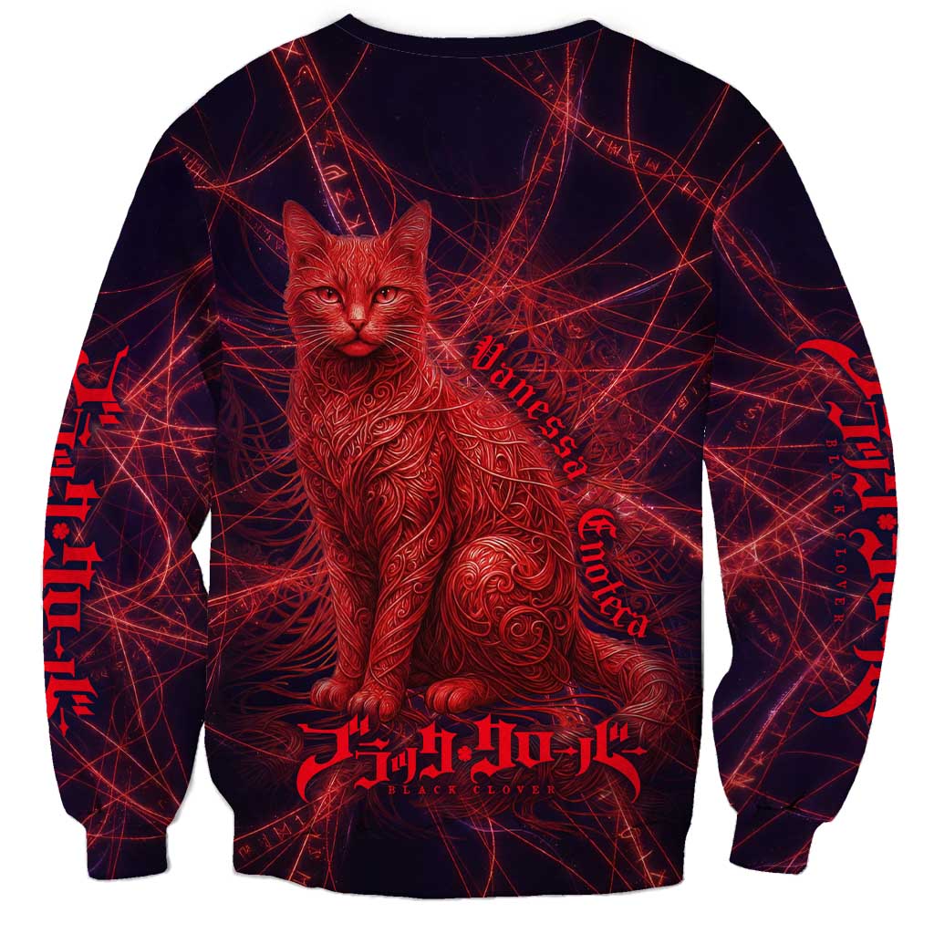 Vanessa Enoteca Black Clover Sweatshirt Arcane Thread Magic Style with Mystic Red Cat Motif