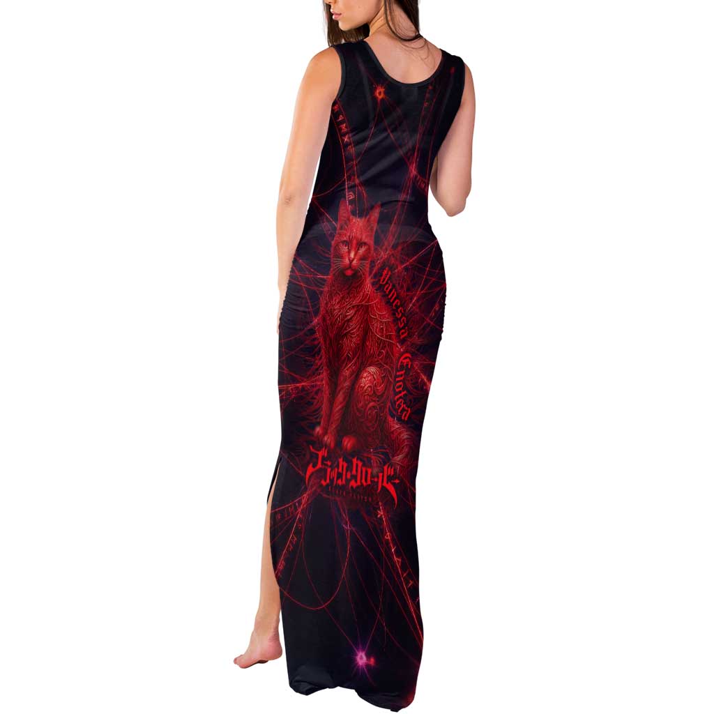 Vanessa Enoteca Black Clover Tank Maxi Dress Arcane Thread Magic Style with Mystic Red Cat Motif