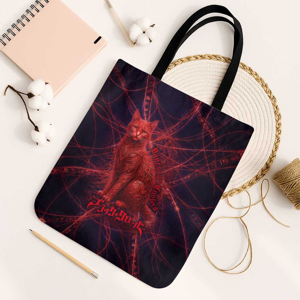 Vanessa Enoteca Black Clover Tote Bag Arcane Thread Magic Style with Mystic Red Cat Motif
