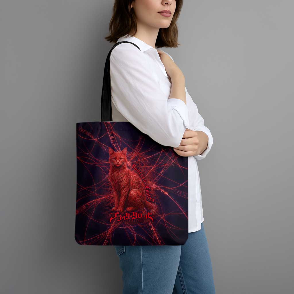 Vanessa Enoteca Black Clover Tote Bag Arcane Thread Magic Style with Mystic Red Cat Motif