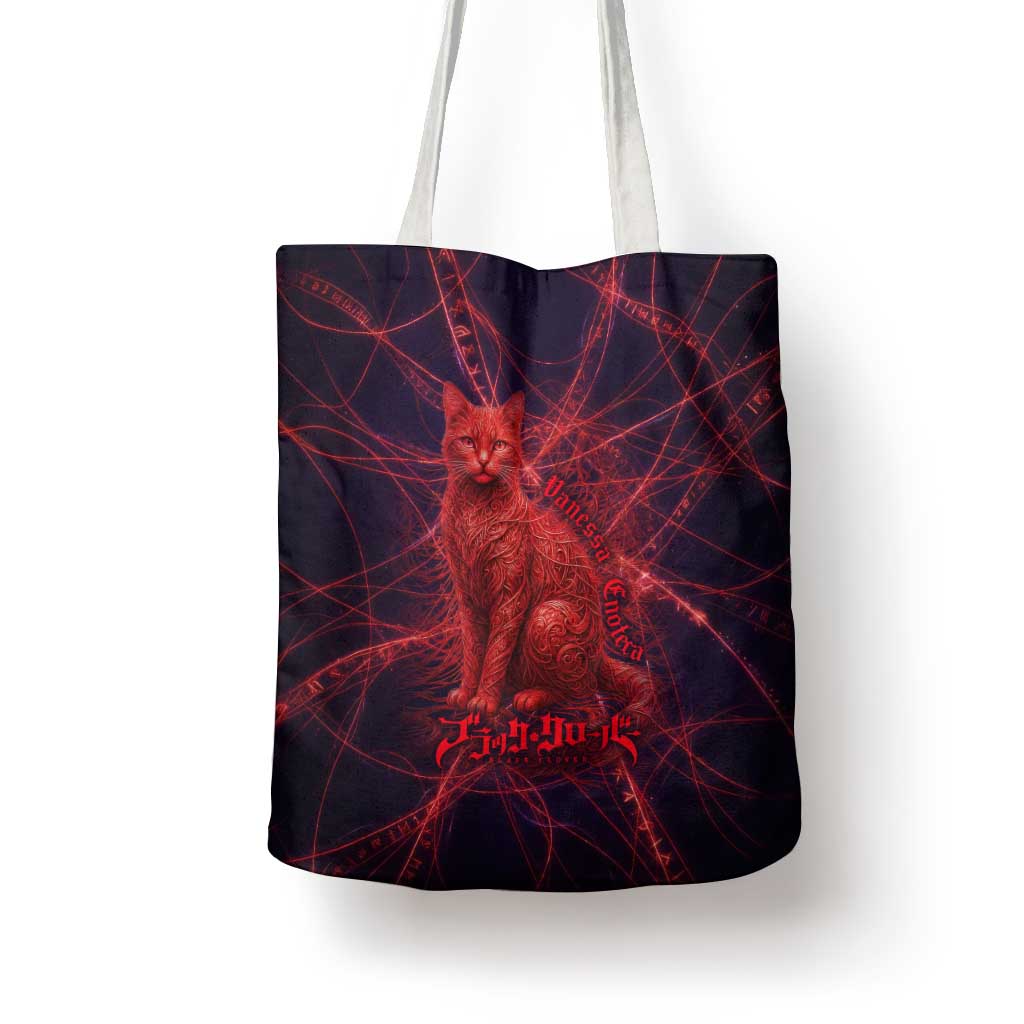 Vanessa Enoteca Black Clover Tote Bag Arcane Thread Magic Style with Mystic Red Cat Motif