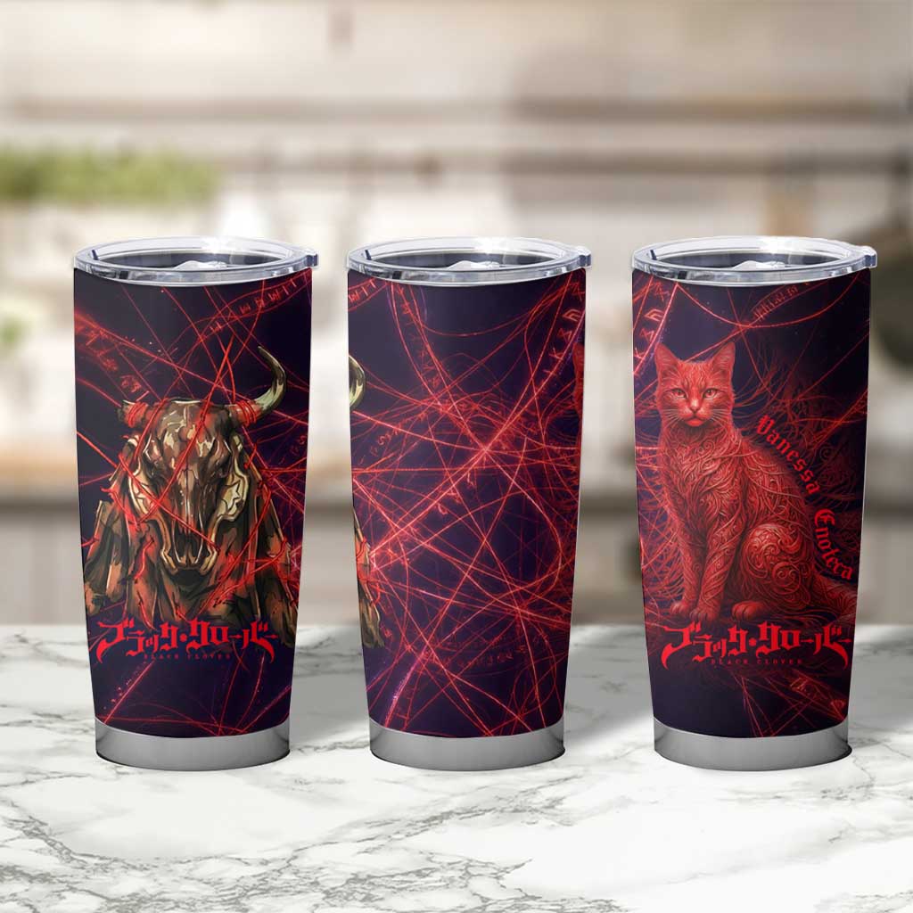 Vanessa Enoteca Black Clover Tumbler Cup Arcane Thread Magic Style with Mystic Red Cat Motif
