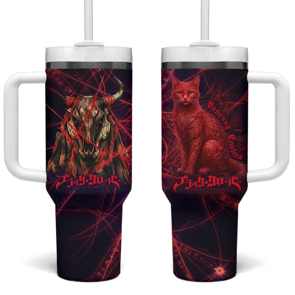 Vanessa Enoteca Black Clover Tumbler With Handle Arcane Thread Magic Style with Mystic Red Cat Motif