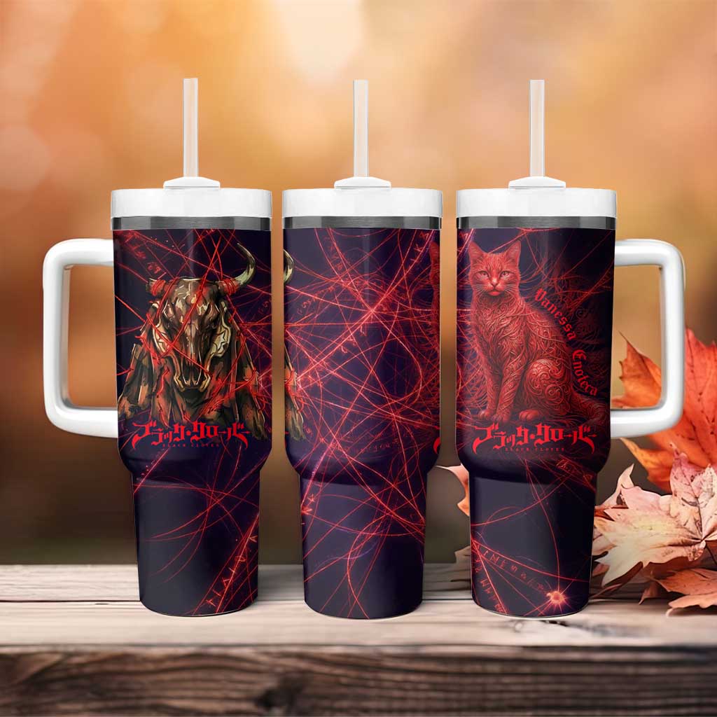 Vanessa Enoteca Black Clover Tumbler With Handle Arcane Thread Magic Style with Mystic Red Cat Motif