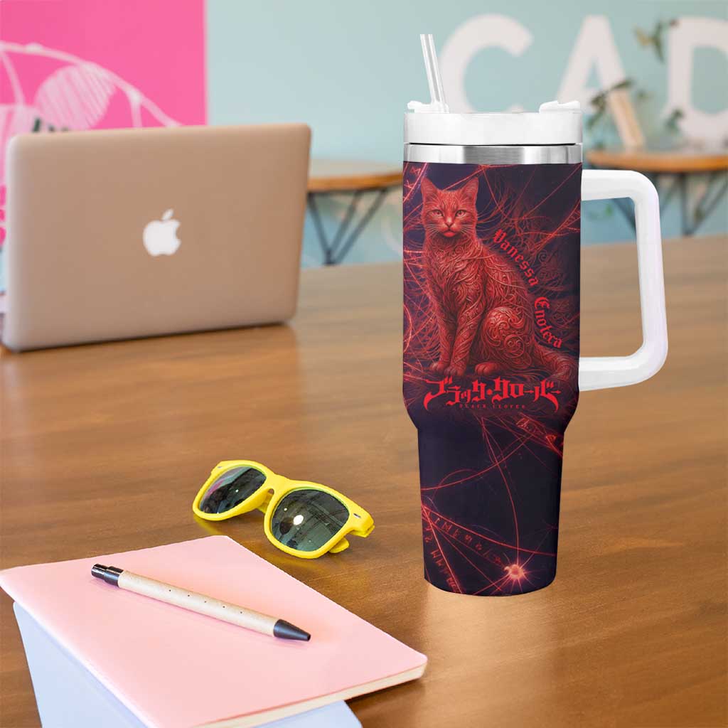 Vanessa Enoteca Black Clover Tumbler With Handle Arcane Thread Magic Style with Mystic Red Cat Motif