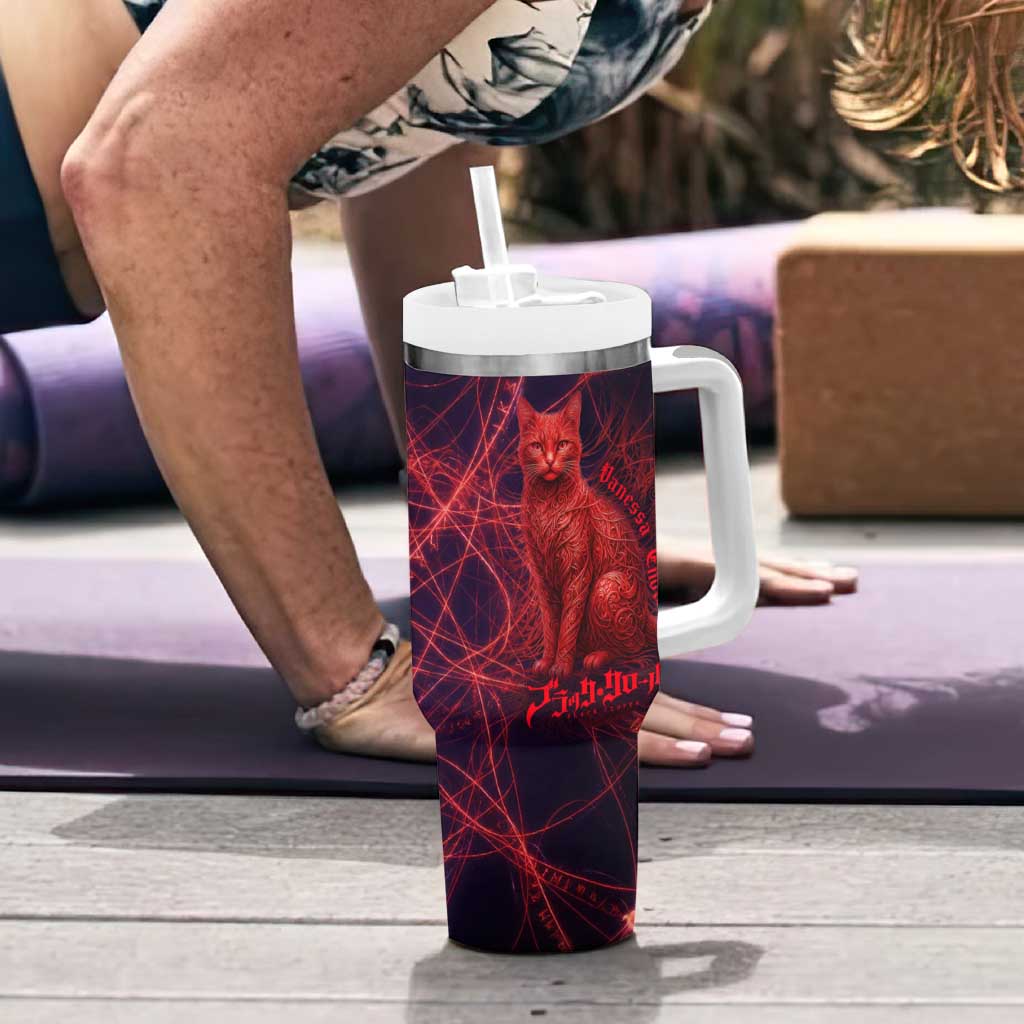 Vanessa Enoteca Black Clover Tumbler With Handle Arcane Thread Magic Style with Mystic Red Cat Motif